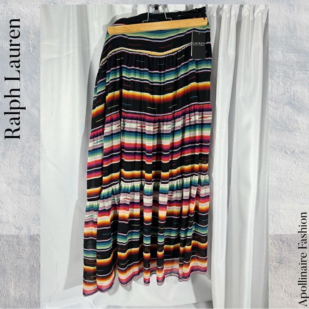 RALPH LAUREN GEORGETTE CRINKLE CUT STRIPPED MAXI SKIRT NWT SIZE 10 - Picture 3 of 6